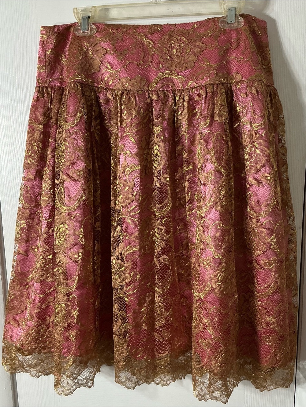 Trina Turk Pink and Gold Lace Circle Skirt Size 12 EUC